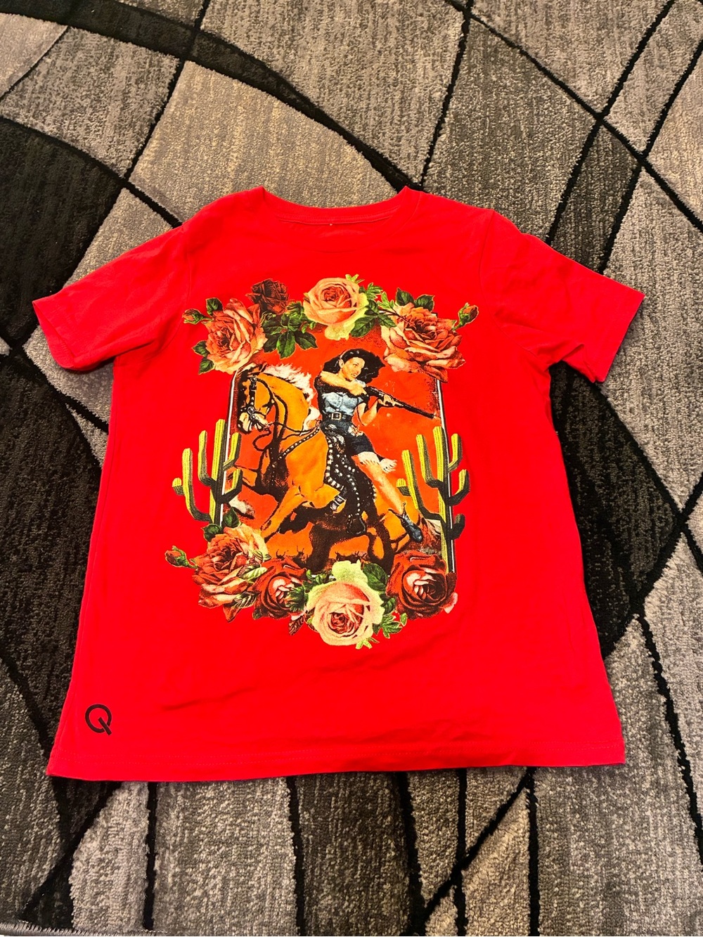 Kids' Red Short-Sleeve Graphic Tee with Western Floral Print